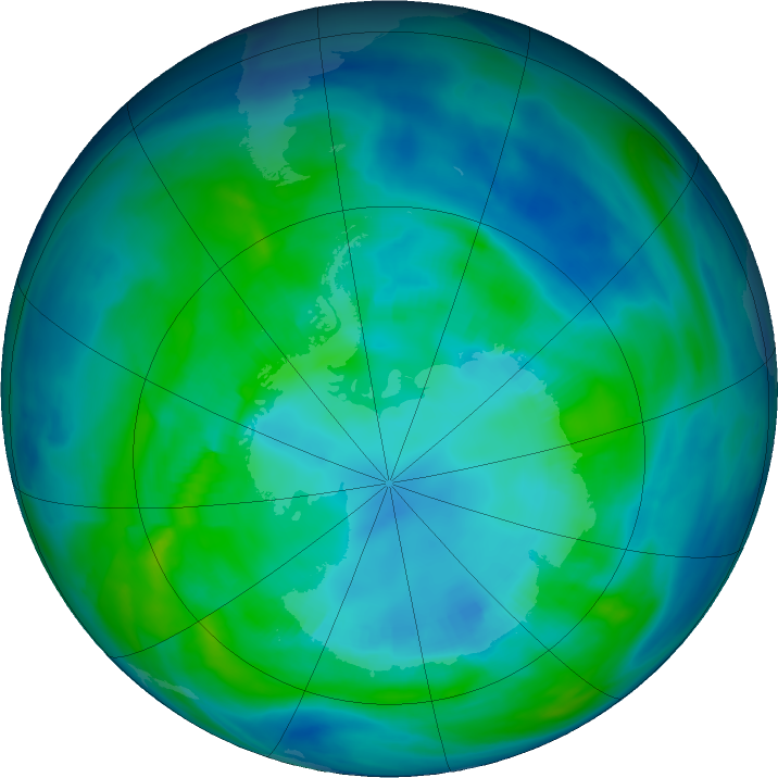Antarctic ozone map for 19 April 2024